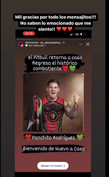Pancho Rodríguez thanks his fans.  (instagram)