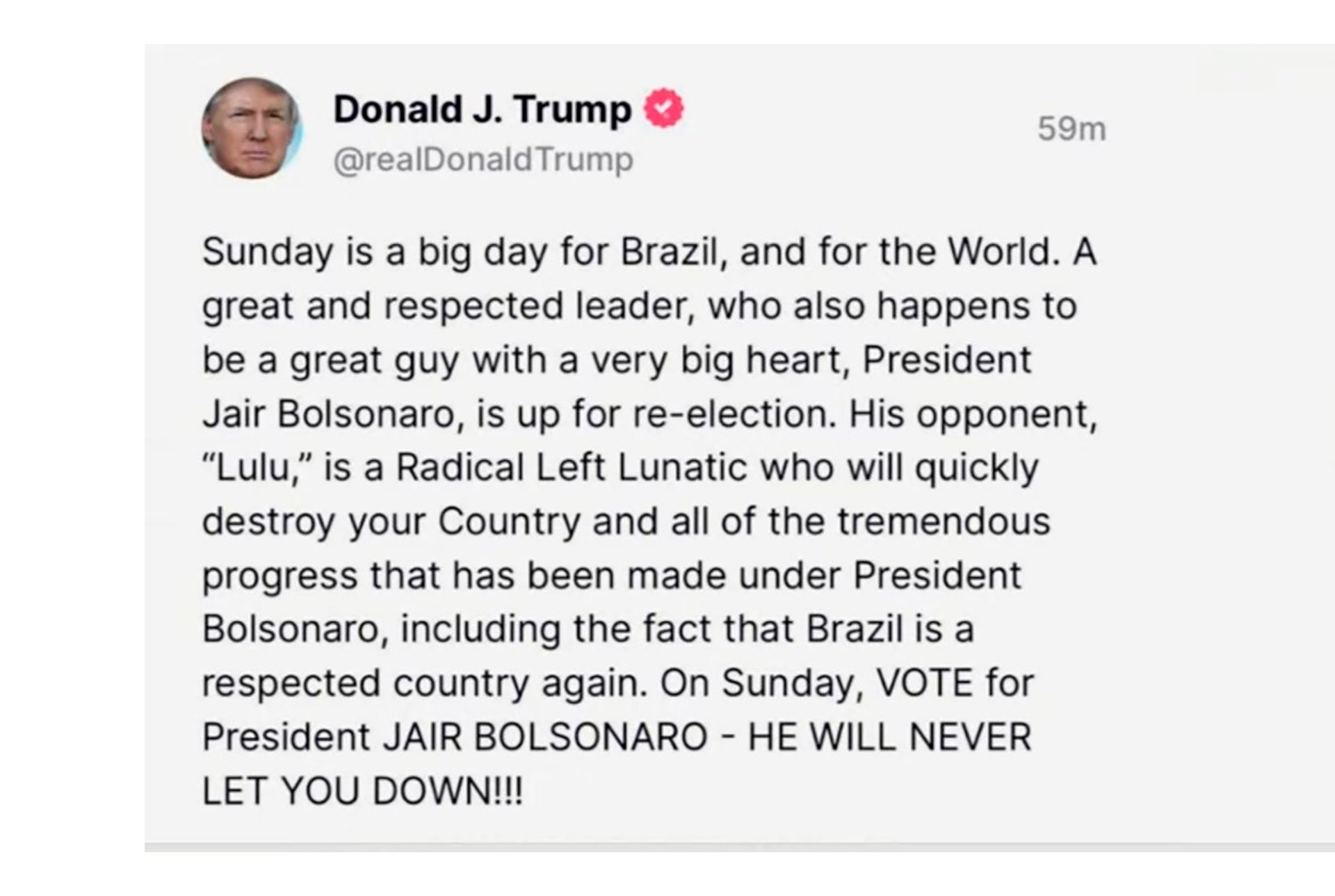 Trump's comments in support of Bolsonaro