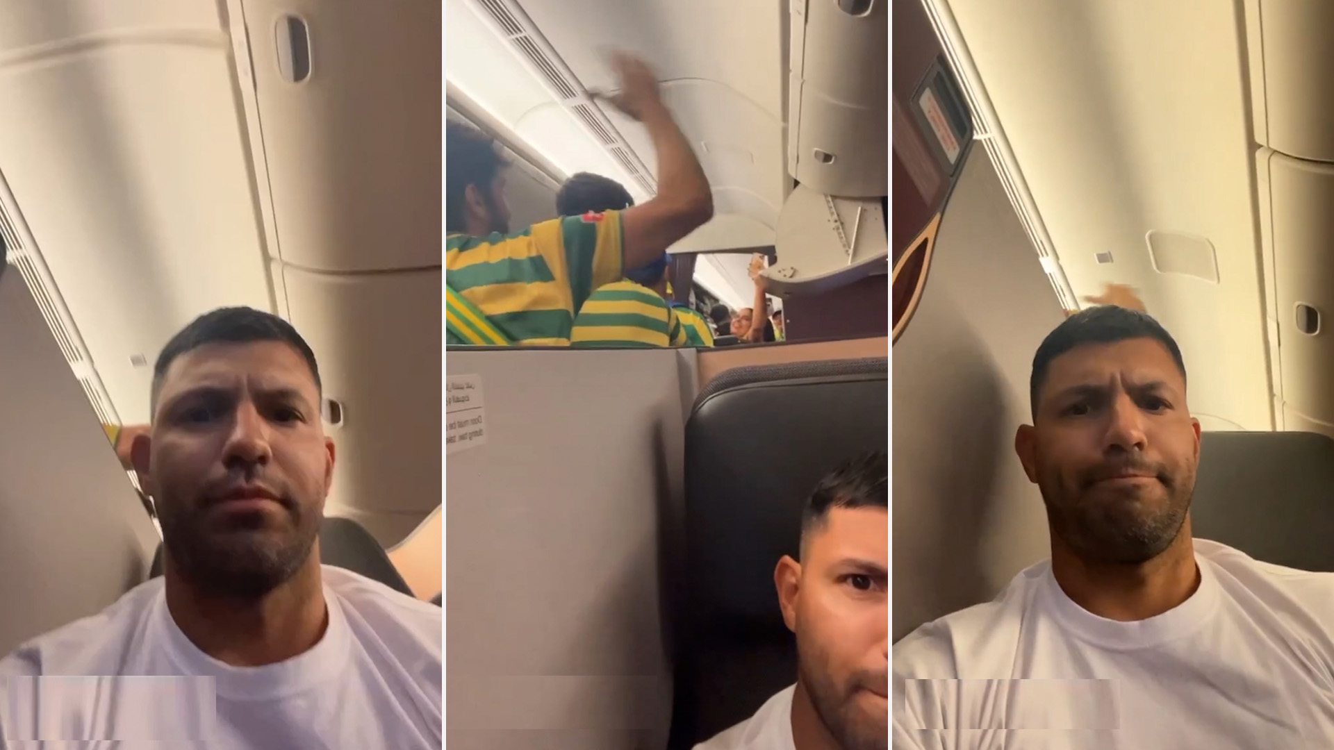 El Kun Agüero viajó rumbo a Qatar en un avión plagado de aficionados brasileños: la cómica reacción que se volvió viral