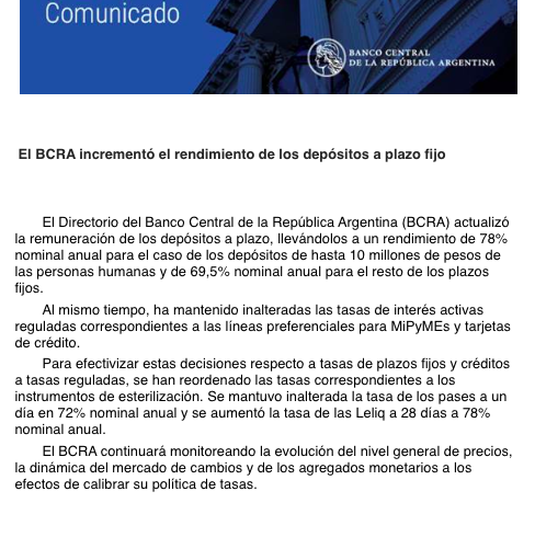 El comunicado del BCRA.
