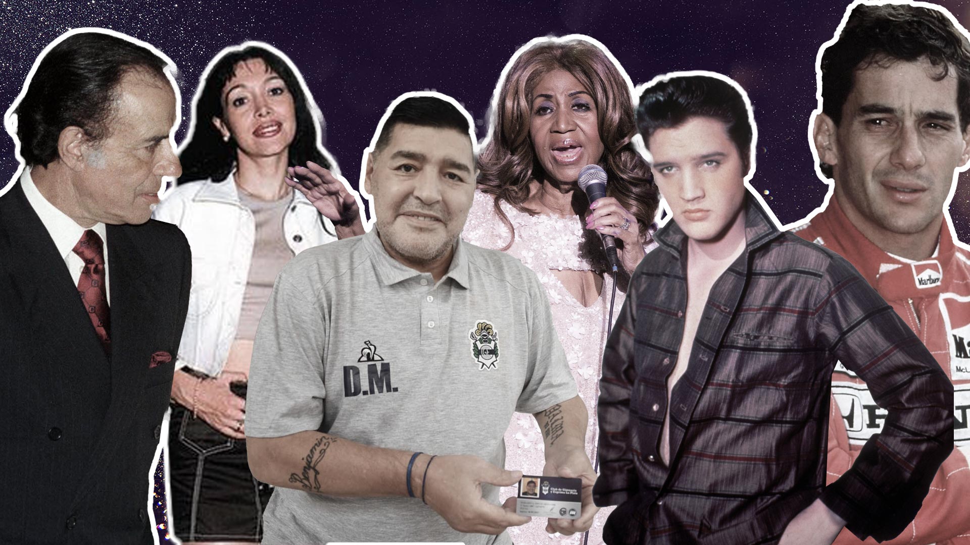 Carlos Menem, Gilda, Diego Mardona, Aretha Franklin, Elvis, Ayrton Senna