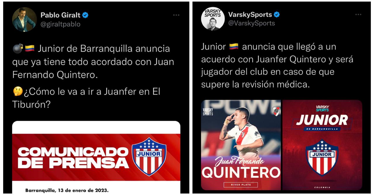 Prensa argentina reacciona al anuncio de Juan Fernando Quintero de su fichaje por Junior de Barranquilla