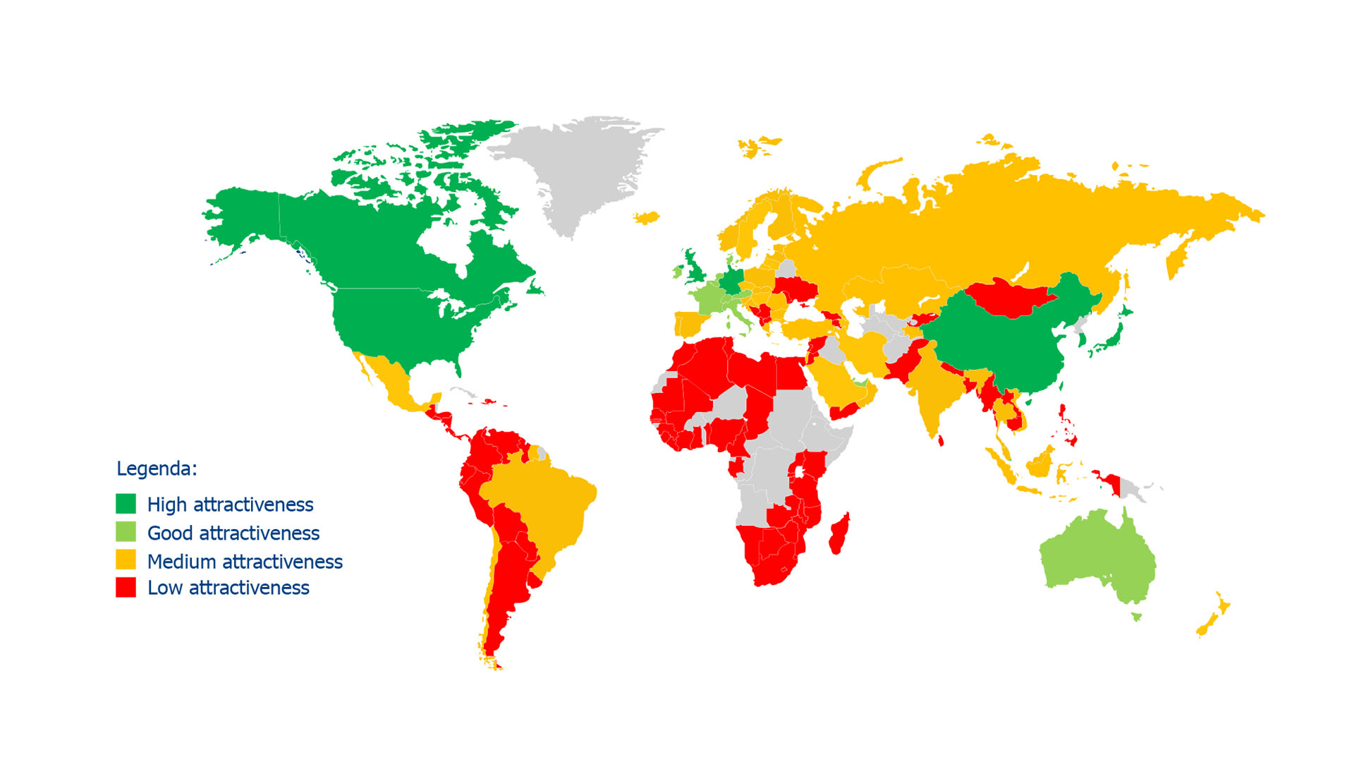 Índice de Atracción Global (GAI) de The European House Ambrosetti. En rojo, los menos atractivos