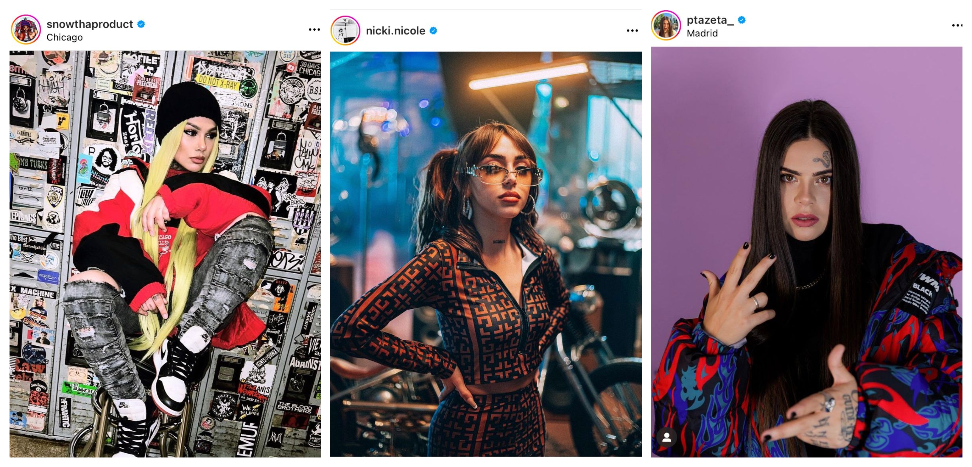 Snow Tha Product, Nicki Nicole y Ptzaeta se han convertido en la cara femenina del rap latino (Fotos: Instagram / @snowthaproduct / @nicki.nicole / @ptazeta_)