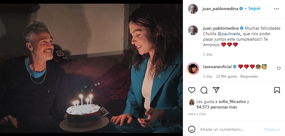 El actor celebró el cumpleaños de su novia con esta fotografía en Instagram (Captura: @juan_pablomedina/Instagram)