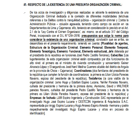 La presunta organización criminal que tendría como cabeza al presidente Pedro Castillo.