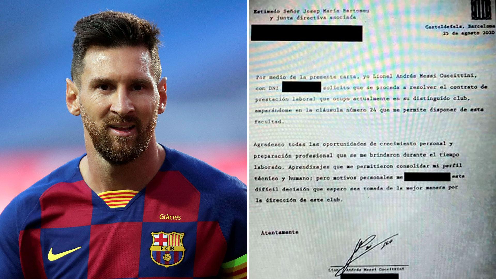 El burofax que envió Lionel Messi este martes a la dirigencia del Barcelona