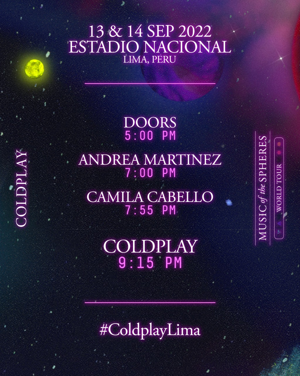 Coldplay brindará su concierto pasando las 21:00 horas. | Instagram