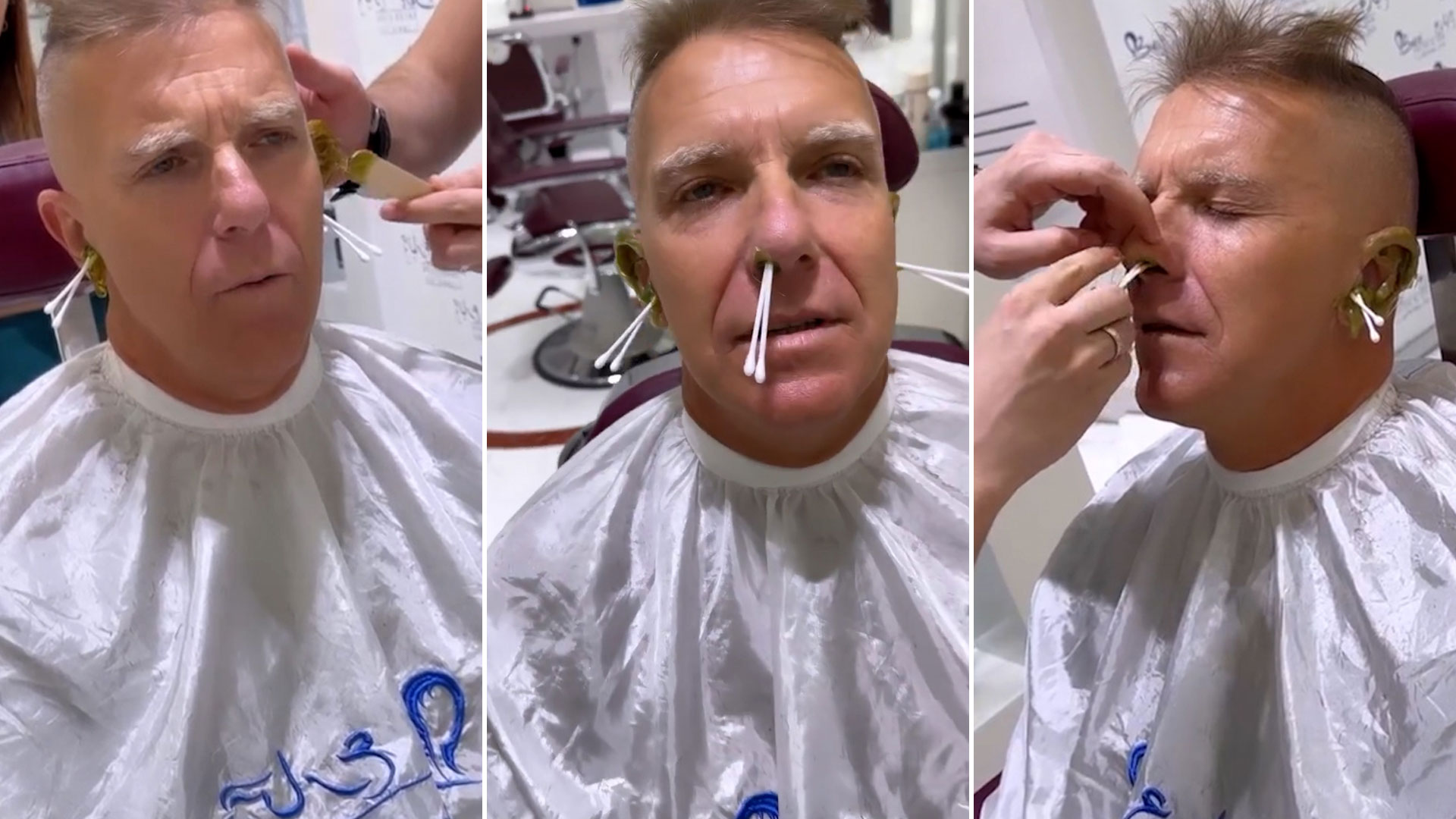 Alejandro Fantino se depiló las orejas y nariz con cera en una peluquería de Dubai (Fotos: Instagram)