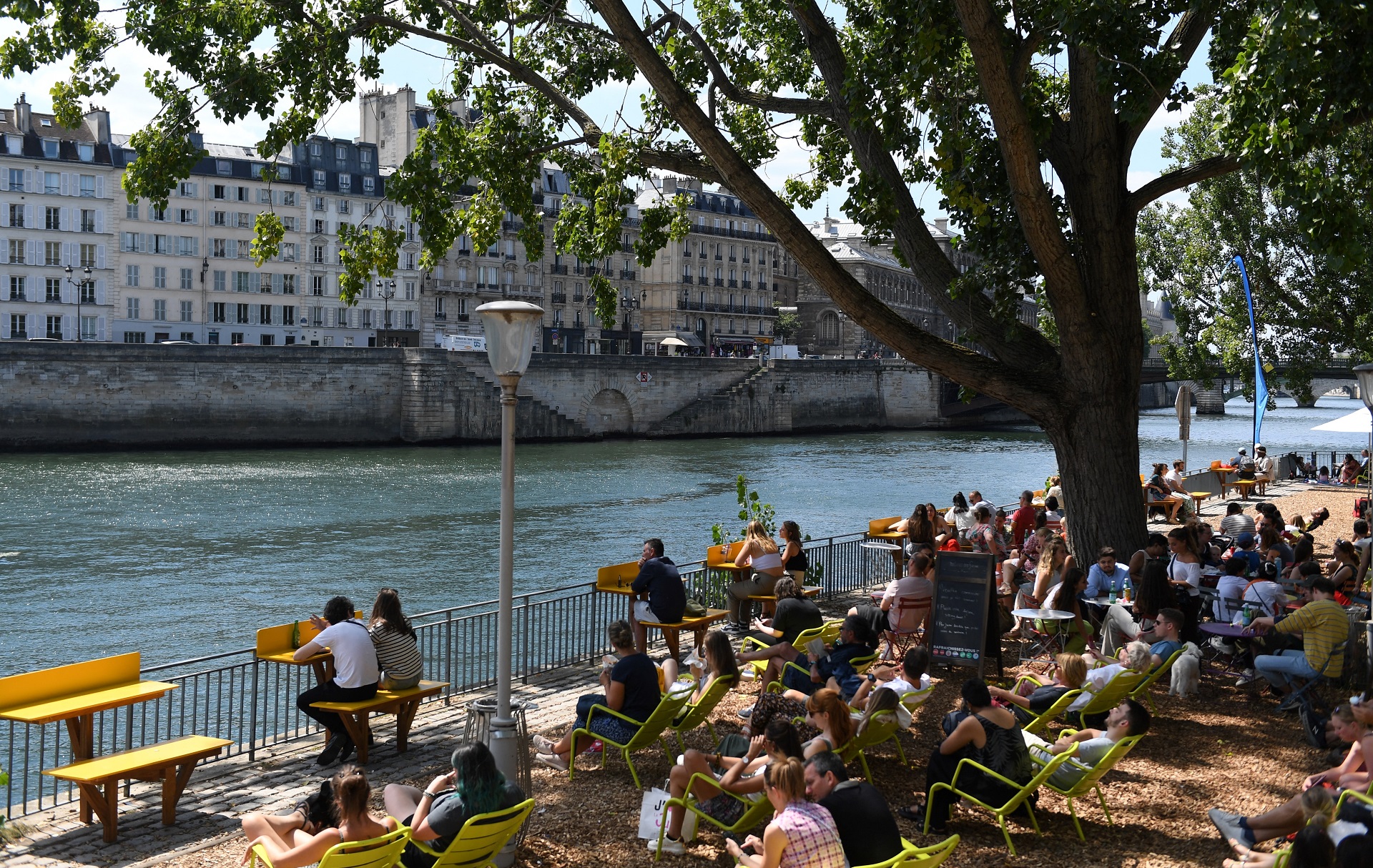 Una multitud descansa a la sombra (AFP)