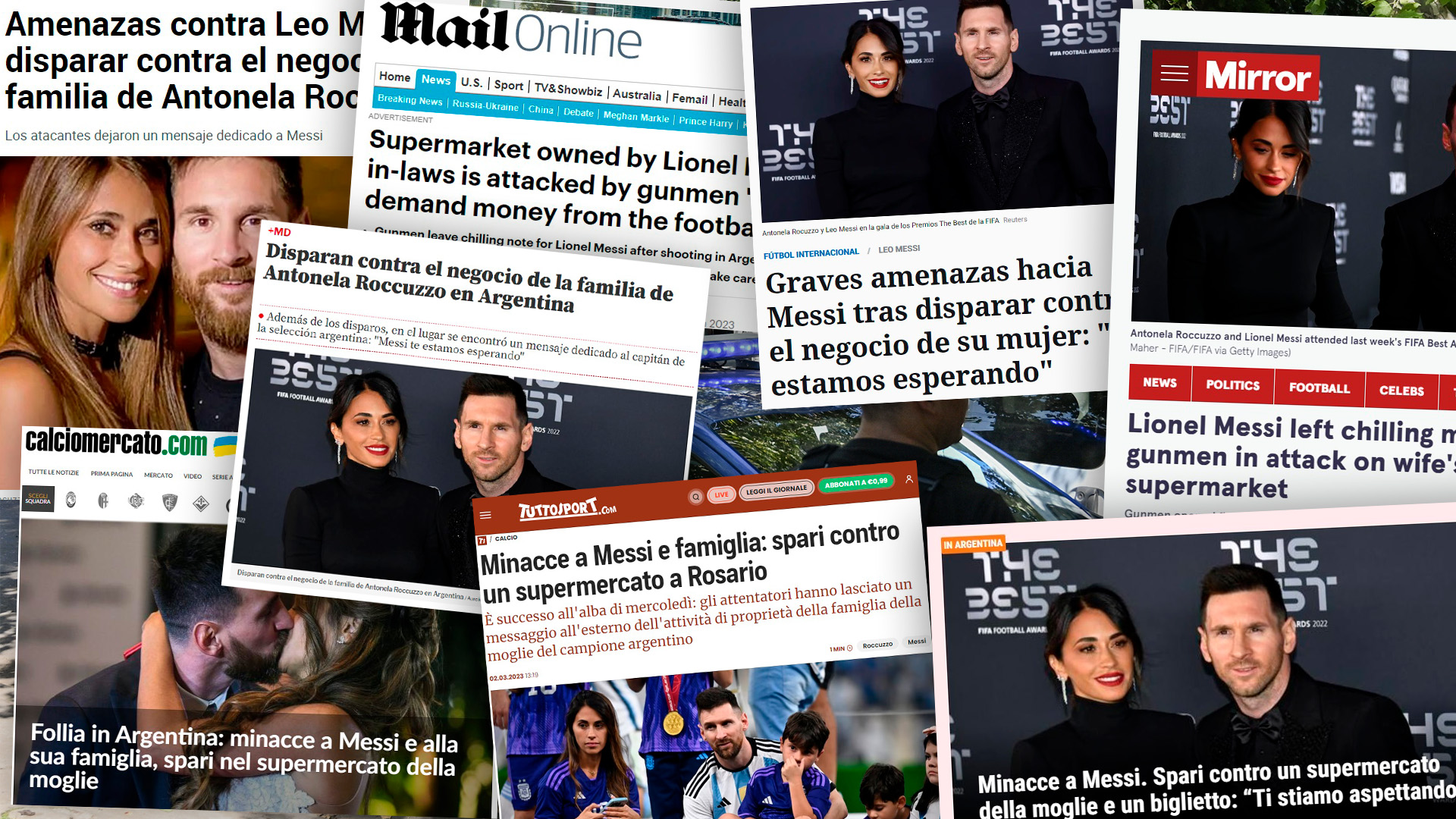 Así reflejó la prensa internacional el mensaje mafioso Lionel Messi y la y la balacera en Rosario frente a un local de la familia de Antonela Roccuzzo
