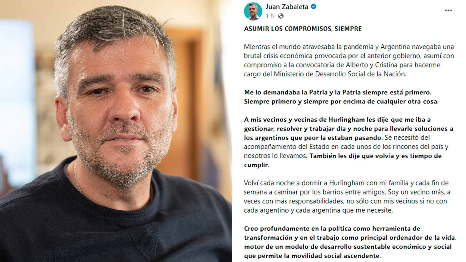 La carta de despedida del ahora ex ministro Juan Zabaleta