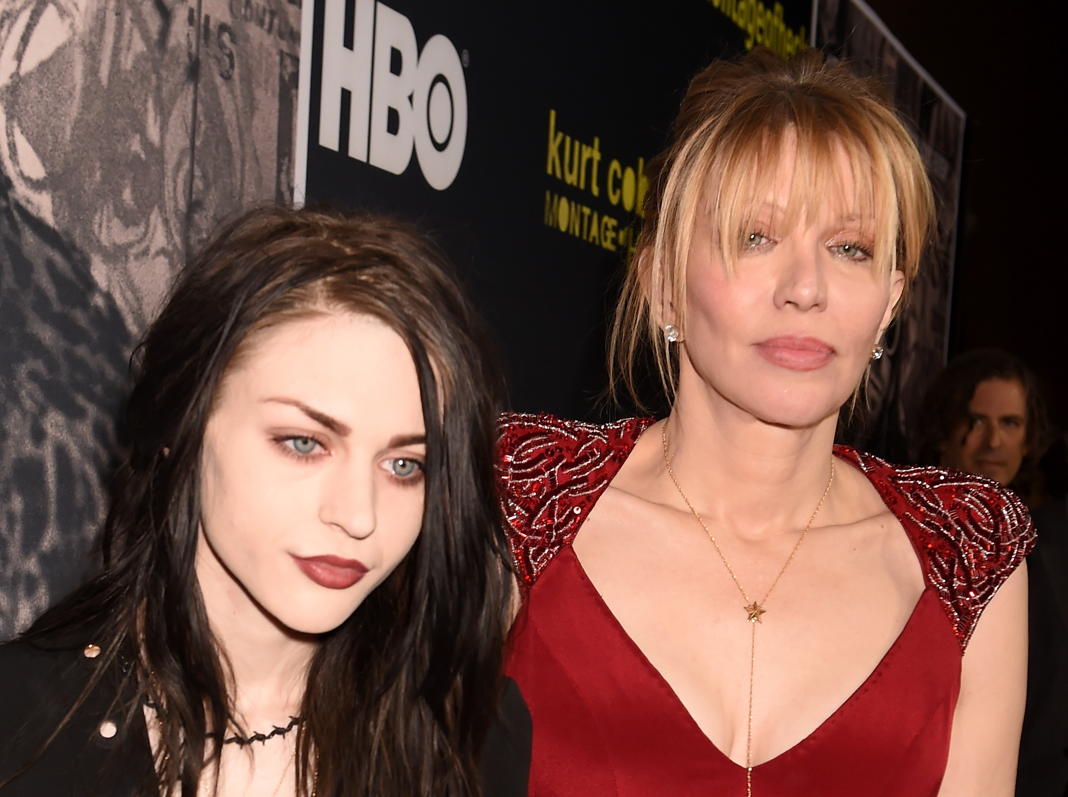 Frances Bean Cobain and Courtney Love attend the Los Angeles Premiere "Kurt Cobain: Editing From Hell" on HBO on April 21, 2015 in Hollywood, California (Photo by Jeff Kravitz/FilmMagic)