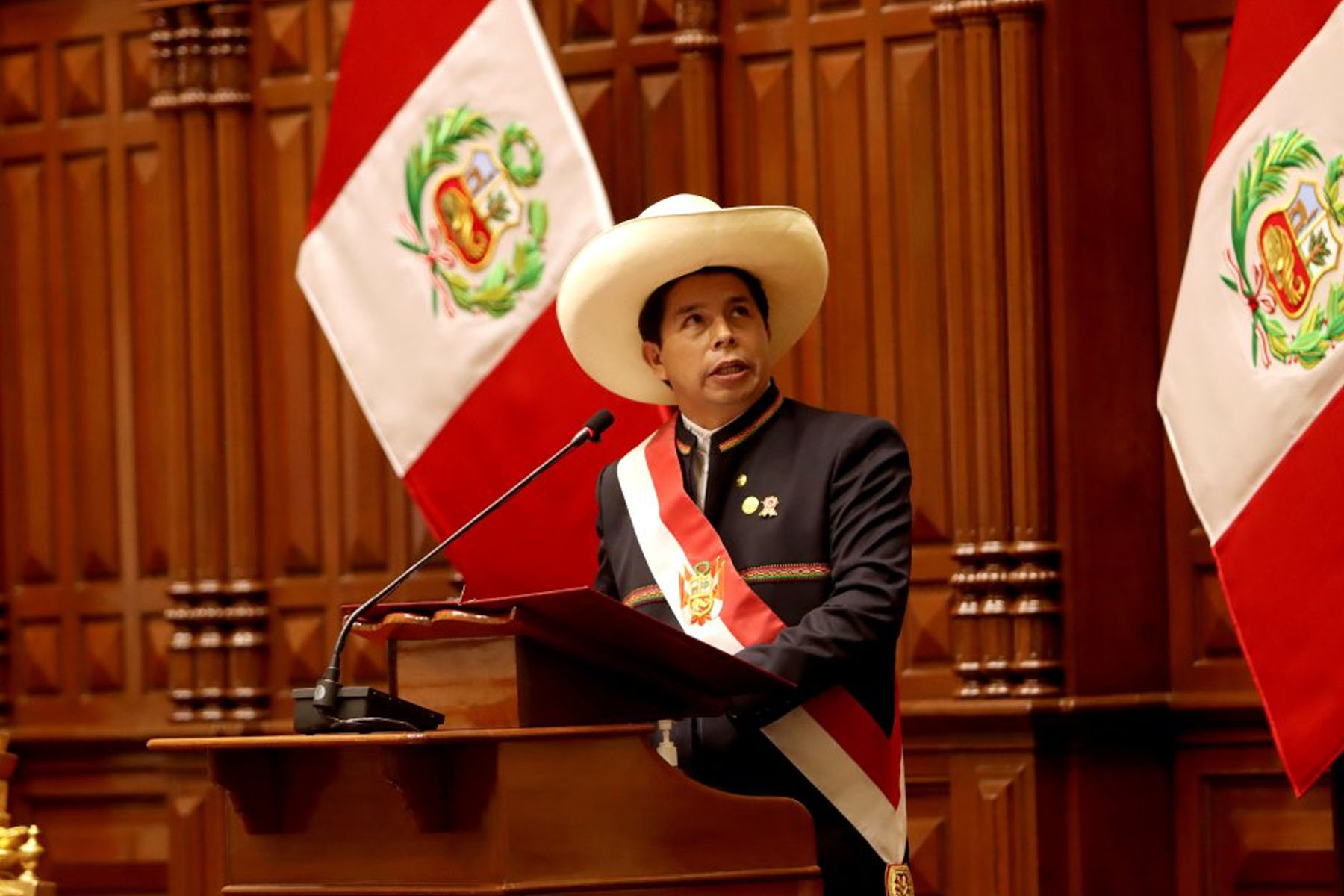 Pedro Castillo en su primer discurso a la nación como presidente del Perú.