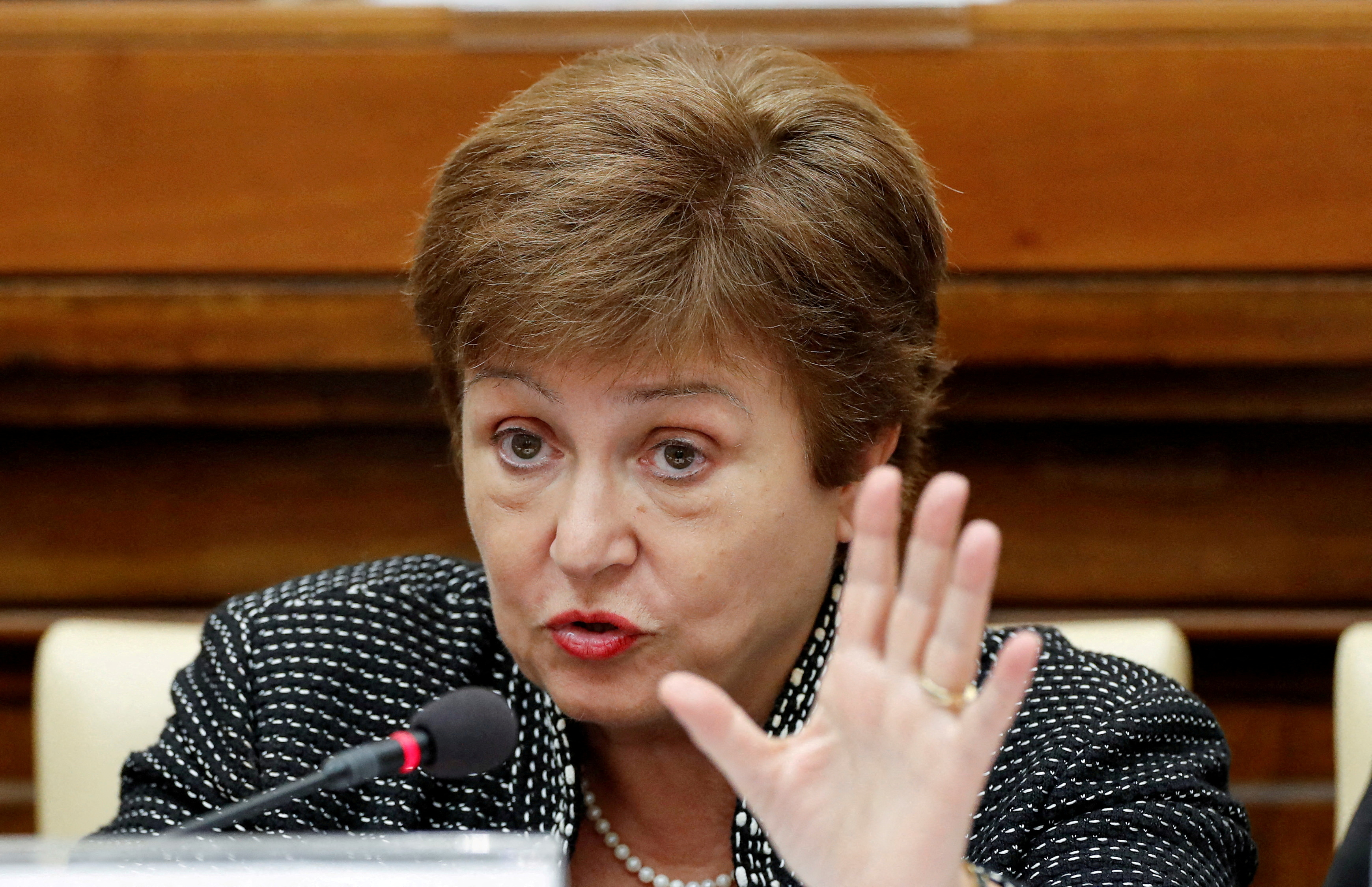 FILE PHOTO: IMF Managing Director Kristalina Georgieva speaks during a conference hosted by the Vatican on economic solidarity, at the Vatican, February 5, 2020. REUTERS/Remo Casilli/File Photo