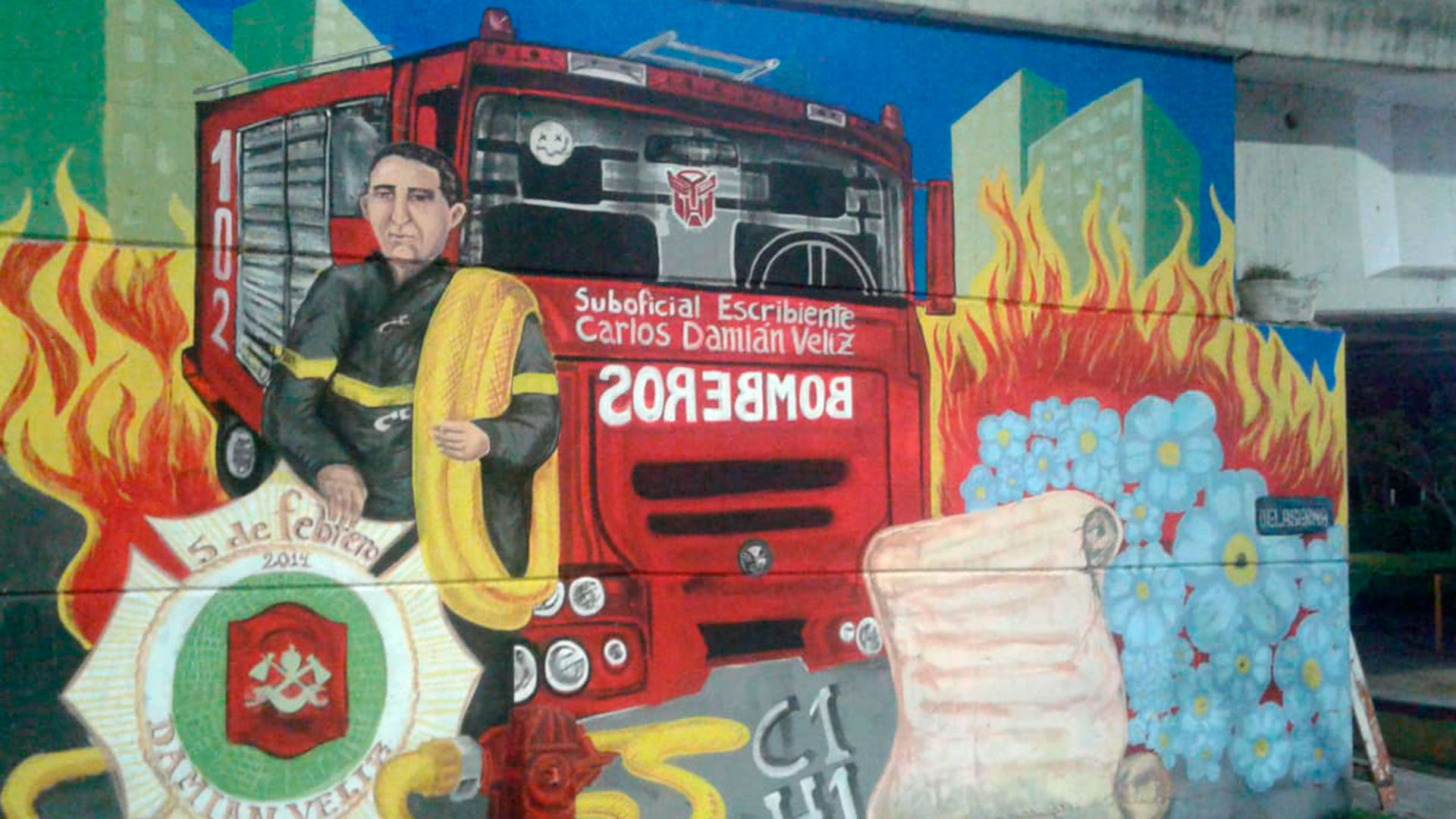 El mural en homenaje a una de las vÃ­ctimas, DamiÃ¡n VÃ©liz  hecho por sus vecinos de Avellaneda
