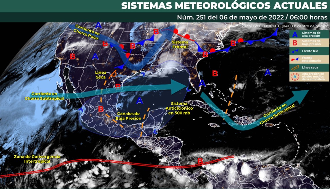 Clima en México para el 06 de mayo de 2022. Foto: @conagua_clima