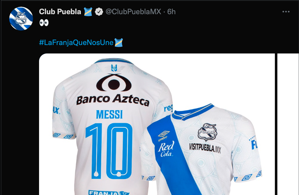 El club Puebla hizo la playera de Messi para “recibirlo” en la Liga MX y la  puso a la venta - Infobae