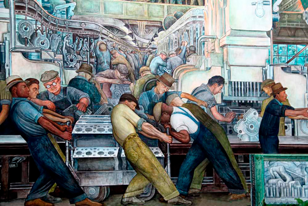 Detalle de un mural de Diego Rivera (Detroit Institute of Arts).