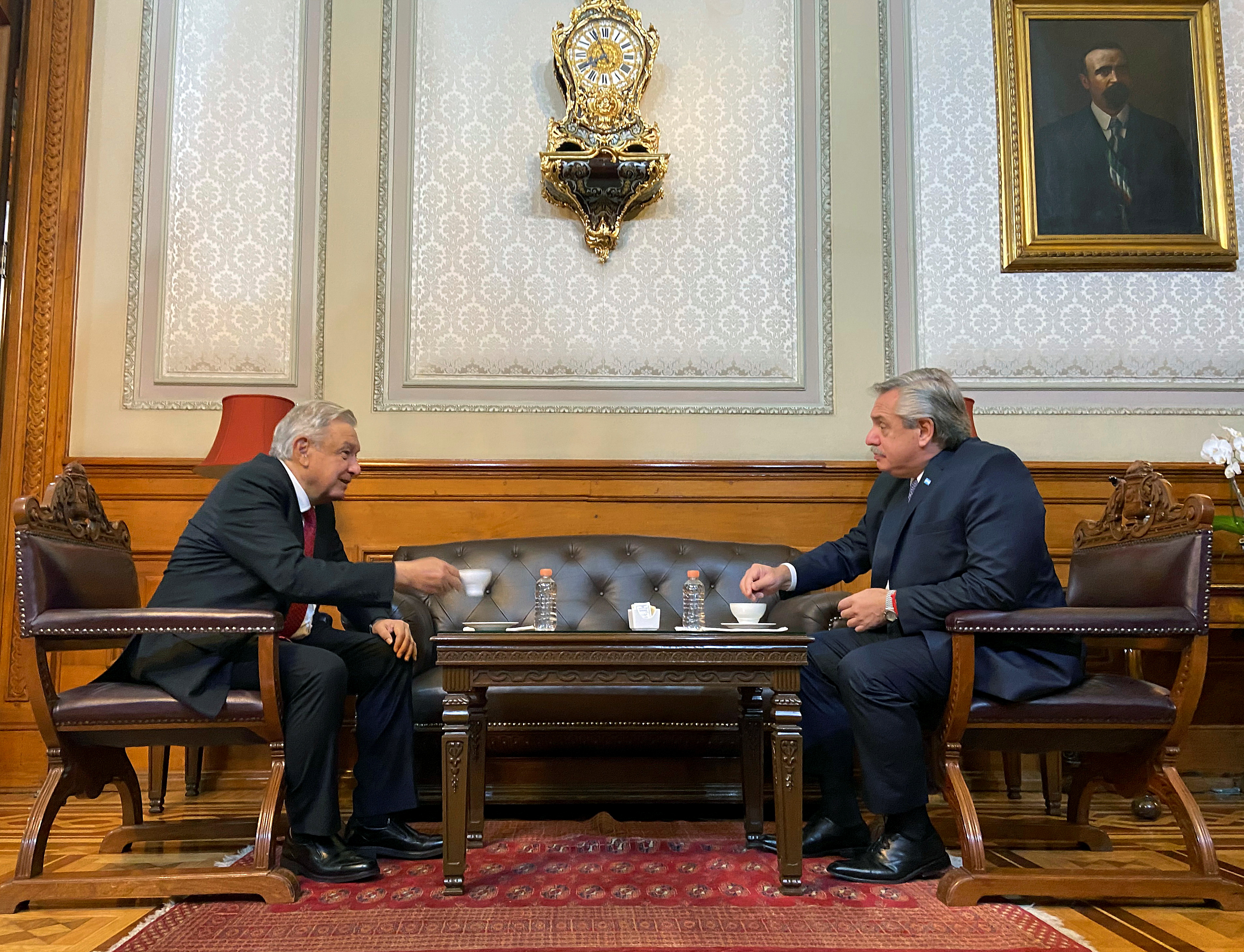 Alberto Fernández y Andrés Manuel López Obrador antes de la reunión que sirvió para destrabar las exportaciones de carne argentina a México