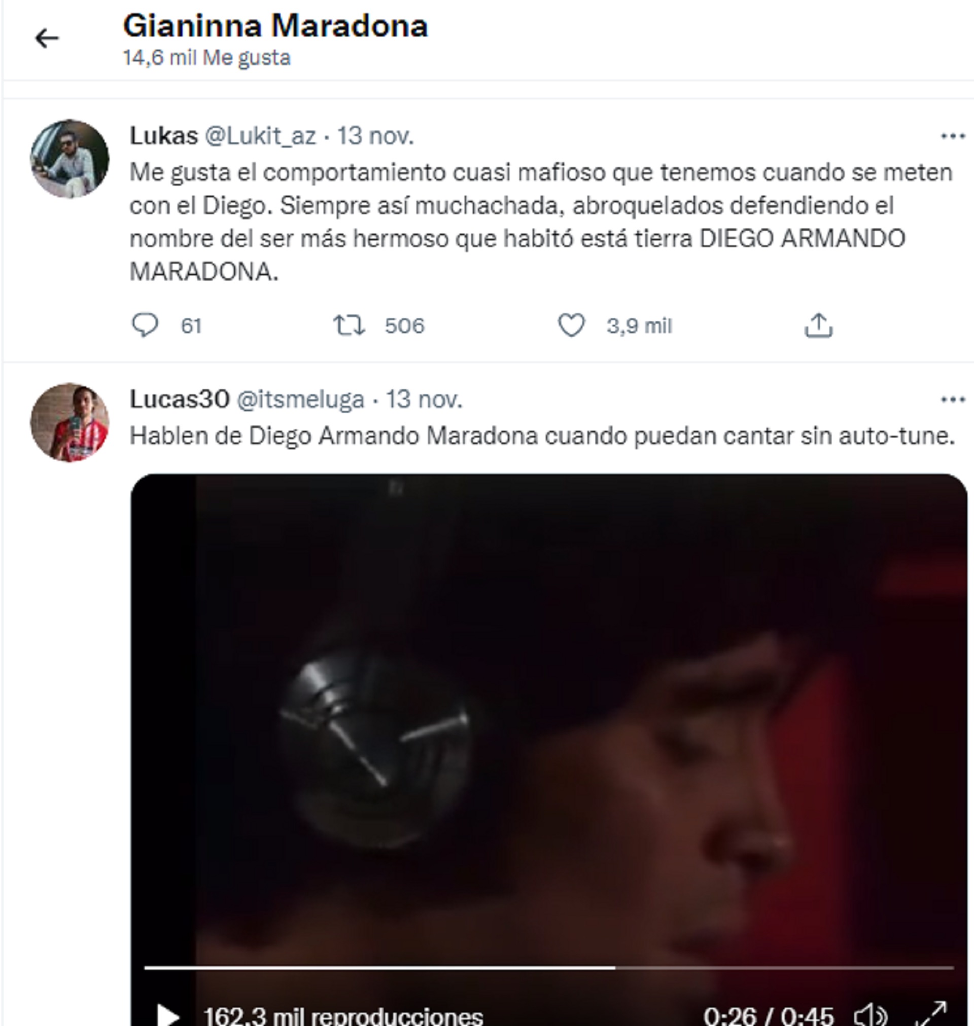 Los likes que dio Gianinna Maradona luego de las críticas de Nicki Nicole y Duki a su padre