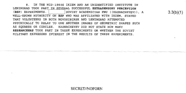El memo de la CIA presentó Kaznacheev como “una autoridad reconocida en percepción extrasensorial”