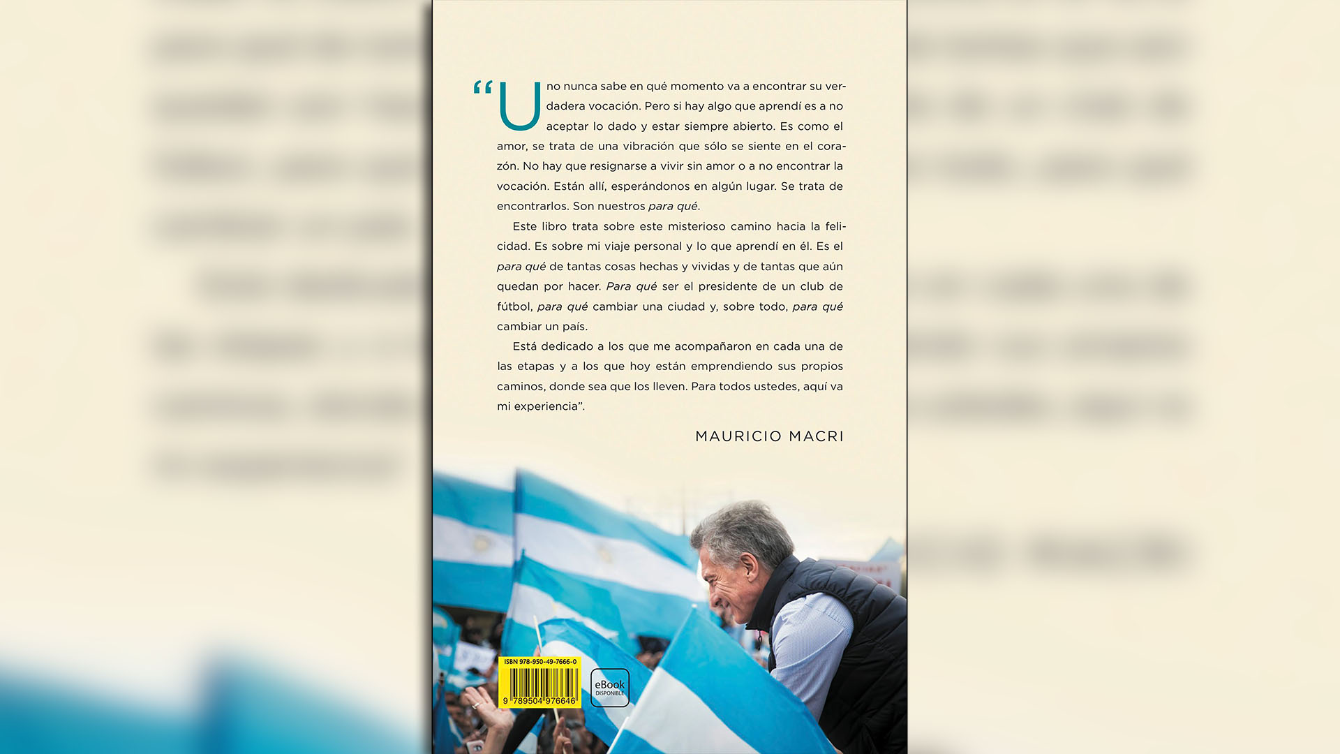 La contratapa de Para Qué, el nuevo libro de Macri