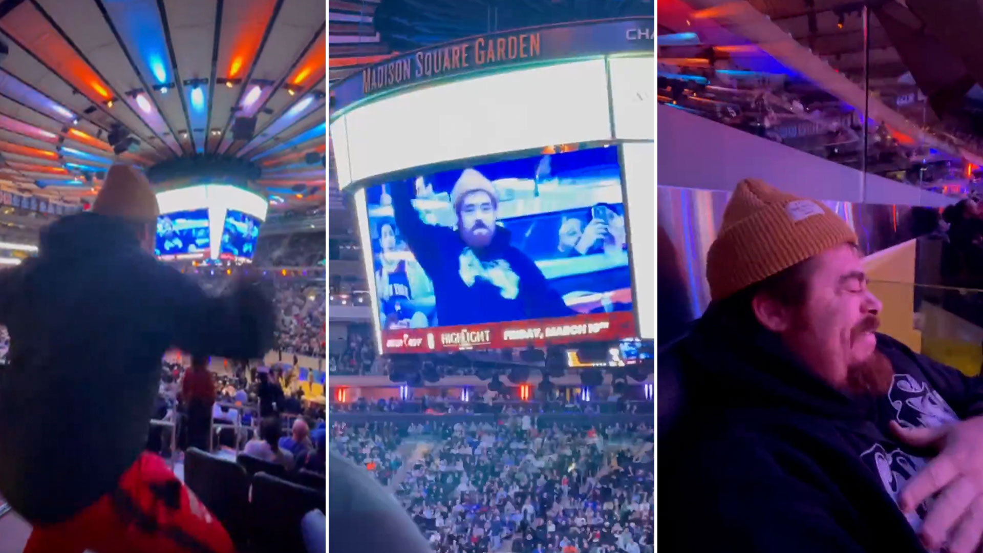Migue Granados fue tomado por la cámara del Madison Square Garden en pleno partido e improvisó un show que sorprendió a los espectadores