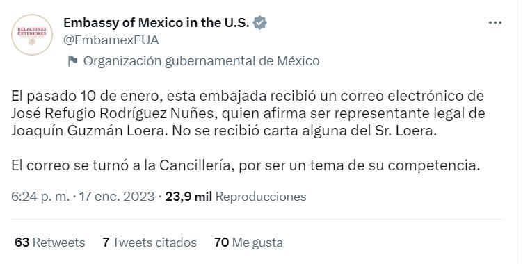 Este fue el anuncio de la Embajada de México y EEUU