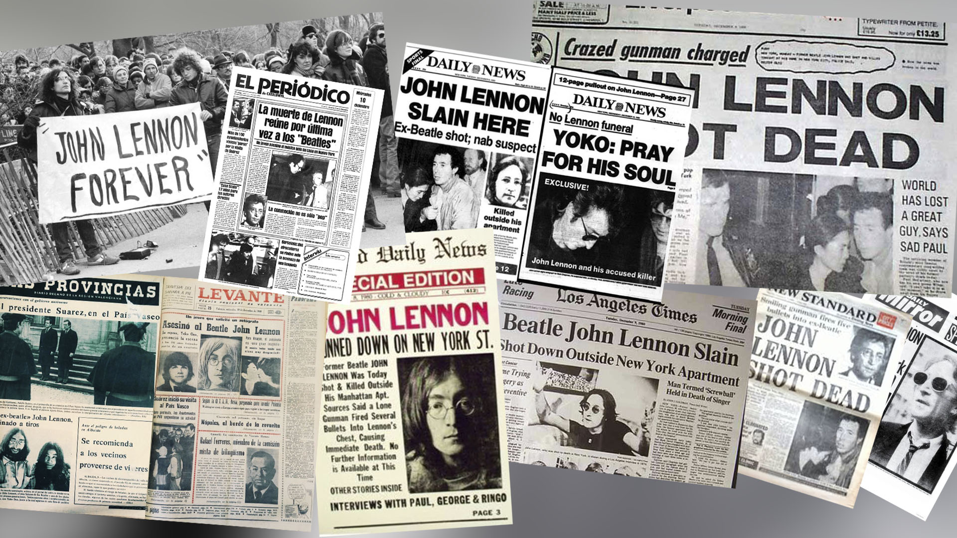 A las 22:48 del 8 de diciembre de 1980, cinco disparos fueron contra John Lennon. Cuatro de ellos perforaron el cuerpo del músico y reconocido activista por la paz durante la guerra de Vietnam. La noticia estuvo en, al menos, las tapas de 32 diarios.