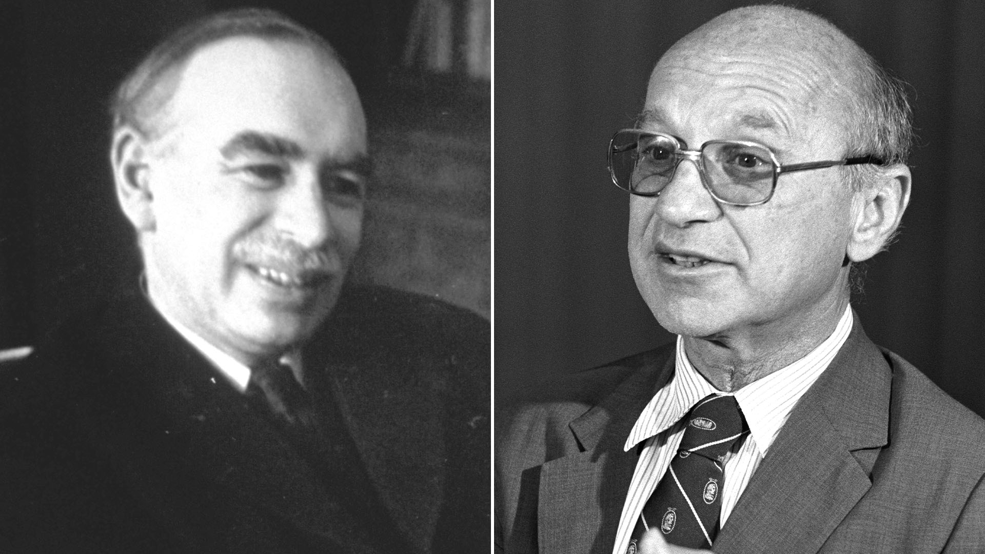 John Keynes y Milton Friedman. Aunque diametralmente opuestos en su visión de la economía, ambos aportaron antecedentes teóricos a la idea del Salario (o Ingreso) Básico Universal