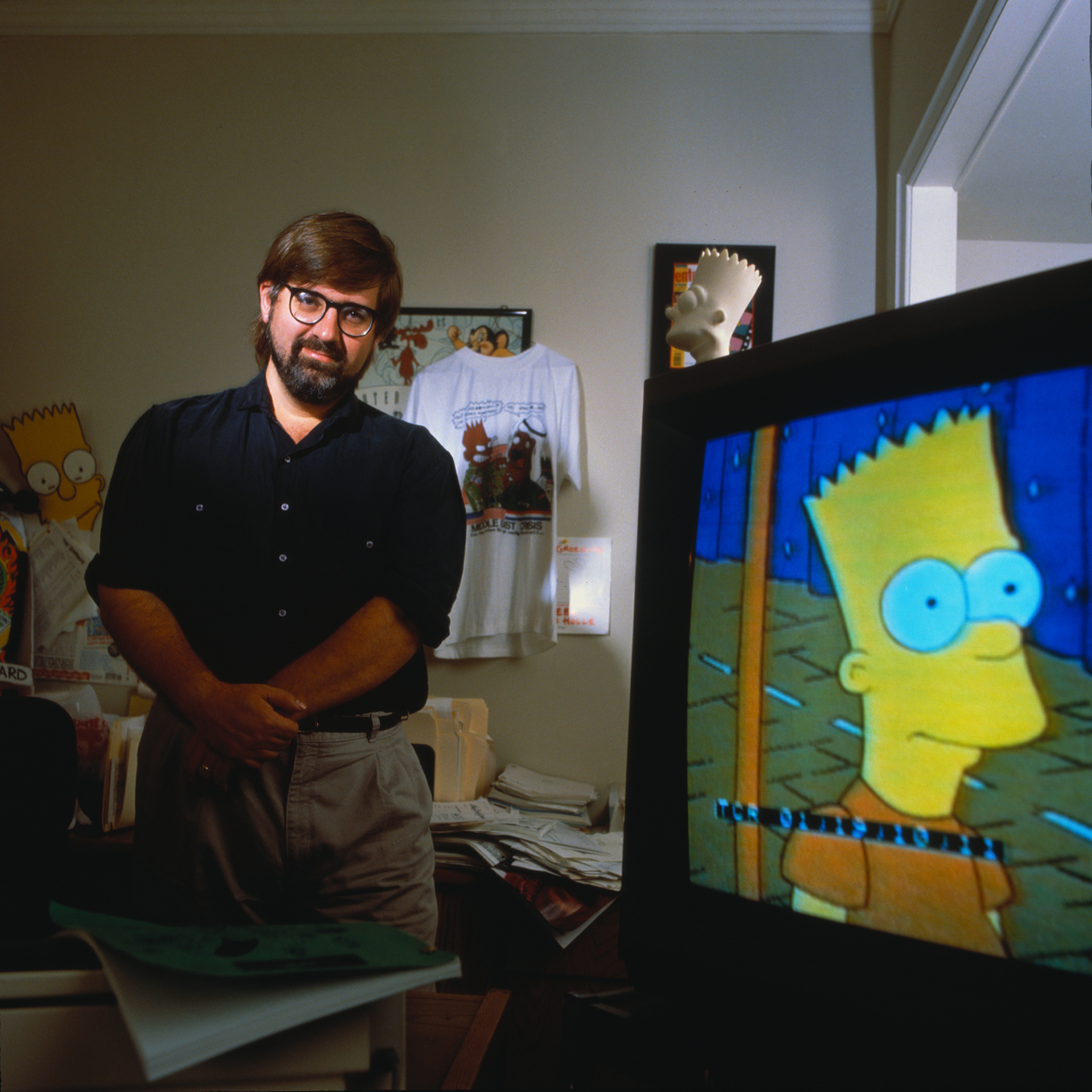 Matt Groening apenas los Simpsons se convirtieron en un fenómeno mundial. El primer capítulo se emitió en diciembre de 1989. En los años siguientes se convirtieron en una referencia cultural ineludible
(Gary Moss/Corbis via Getty Images)