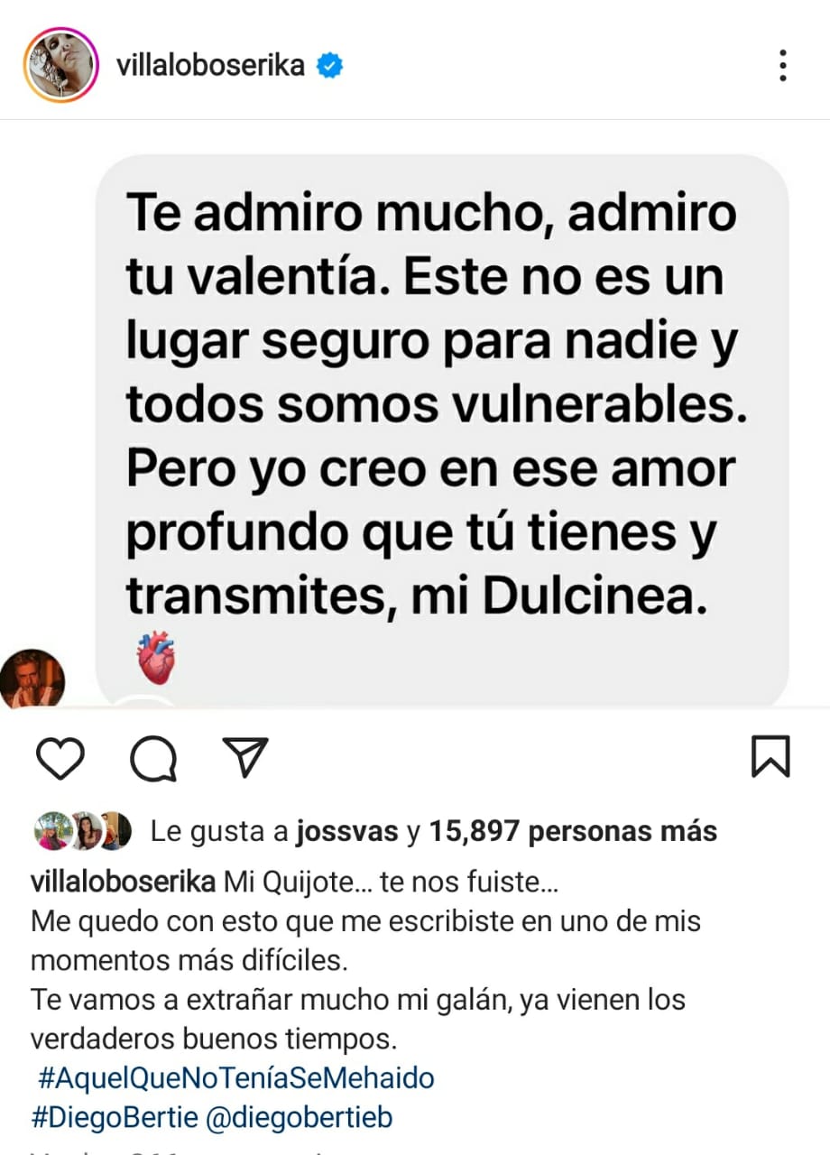 Mensaje de Erika Villalobos. (instagram)