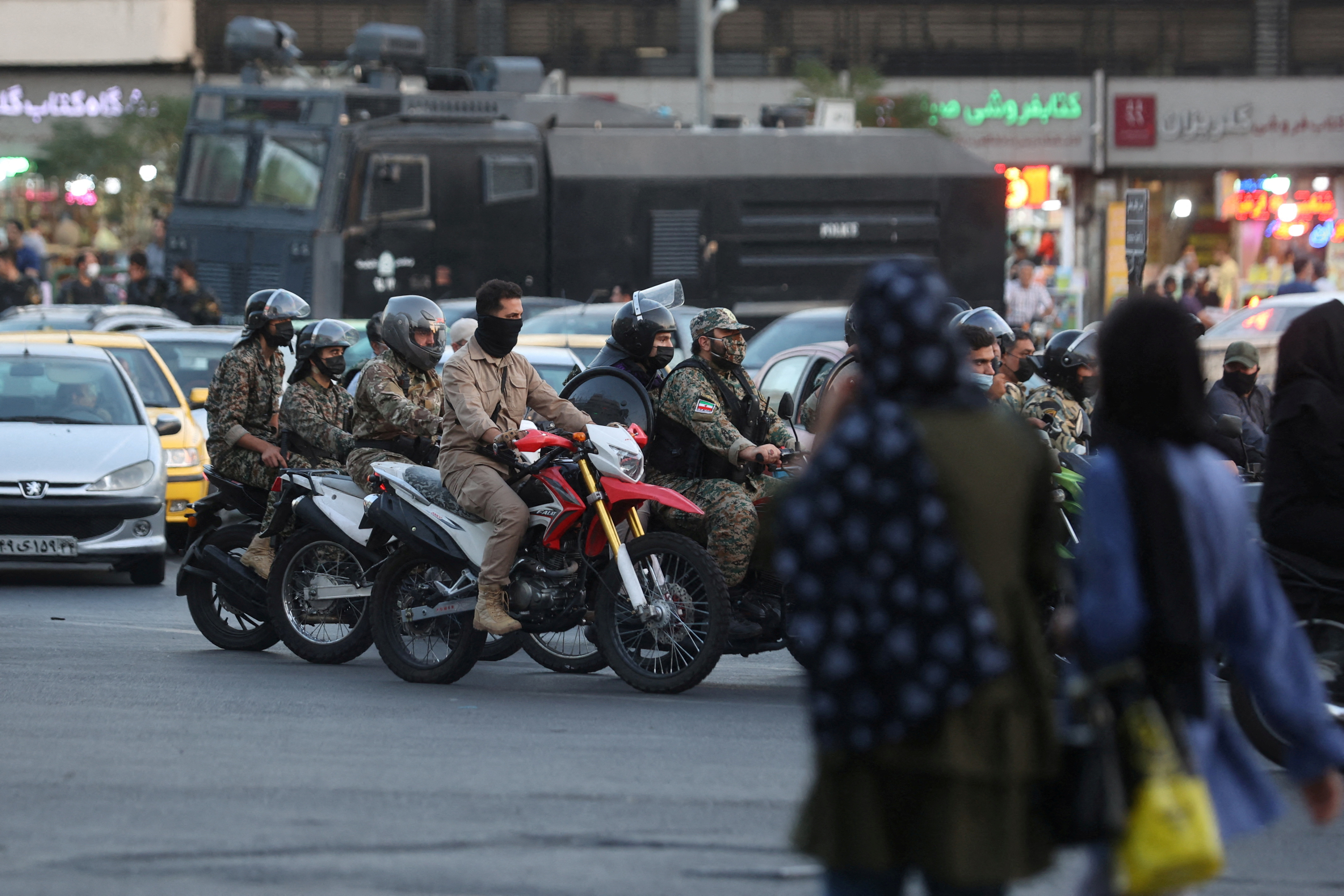 Riot police on the streets of Tehran (WANA/Reuters)