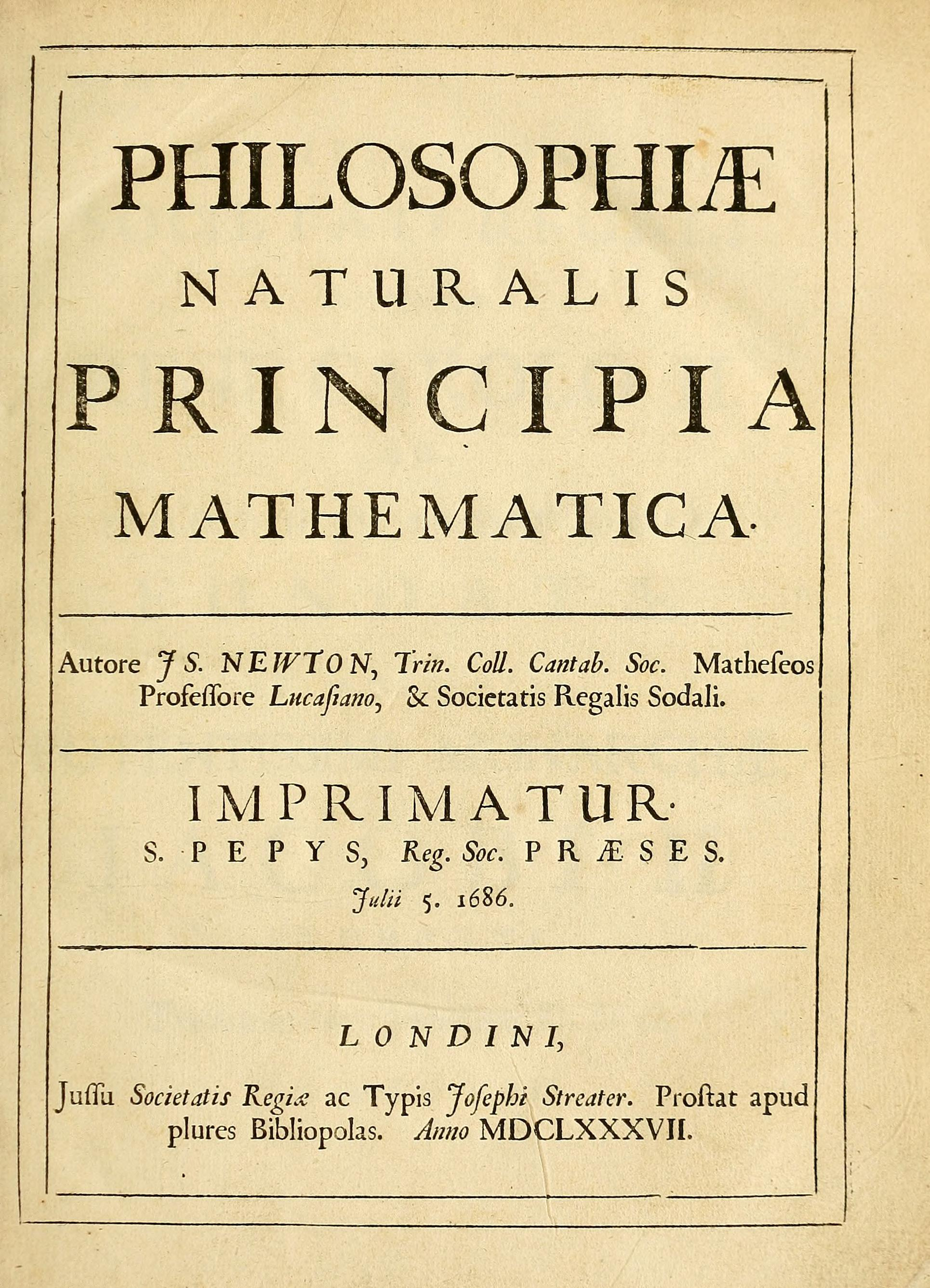 Principia, obra publicada en 1687, sobre mecánica y cálculo matemático. (Fuente Wikipedia)