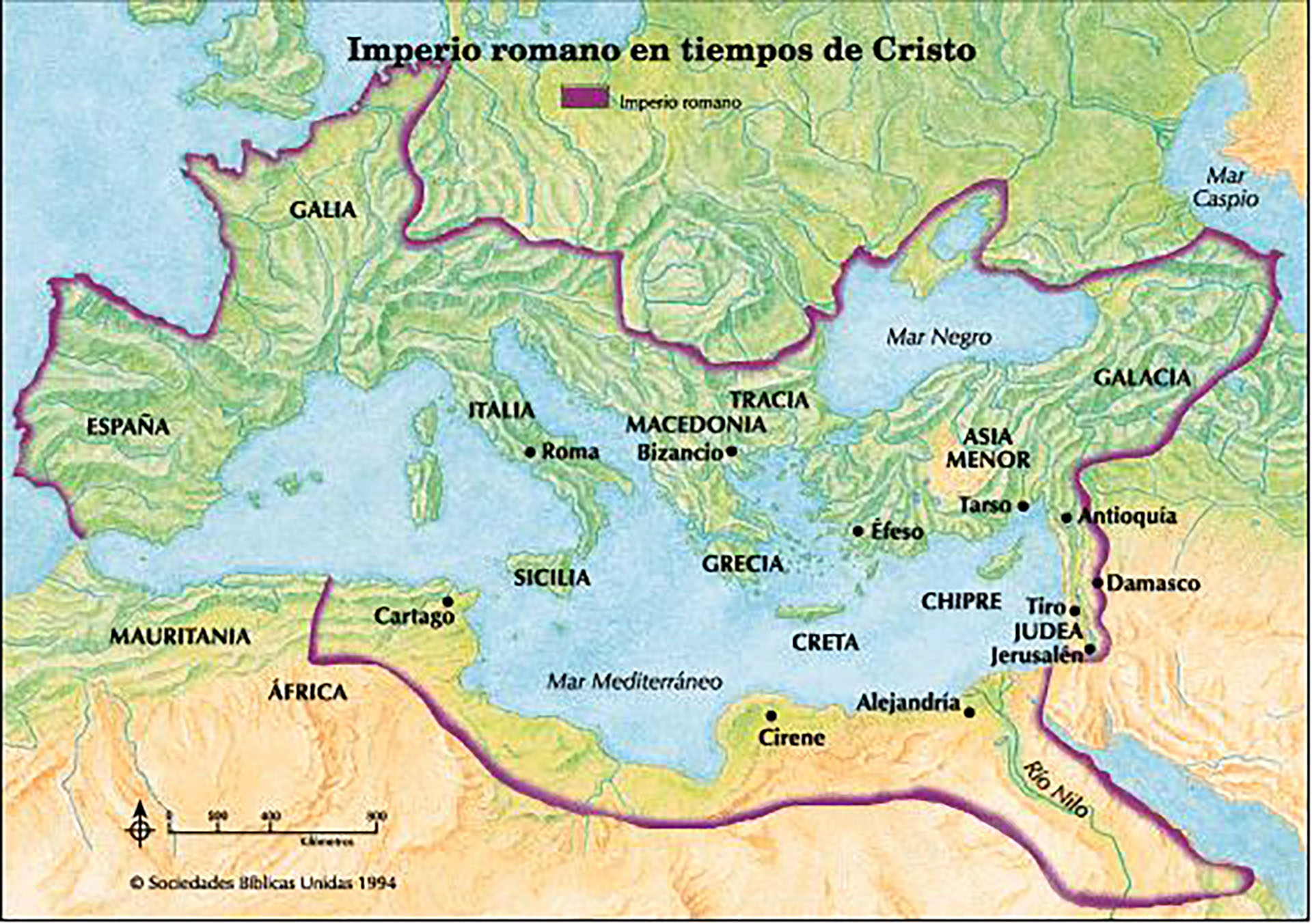Mapa del Imperio Romano en los tiempos de Jesucristo
