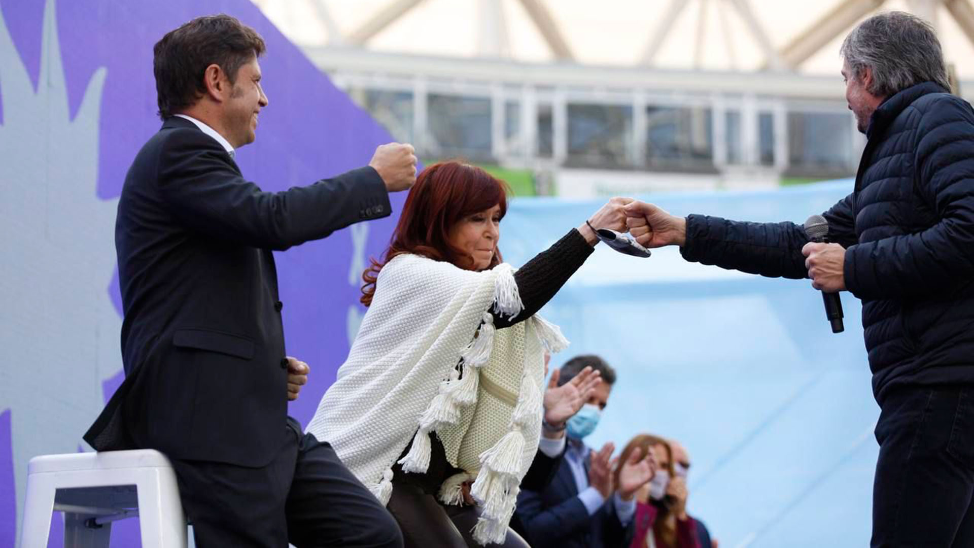 Cristina Kirchner, su hijo Máximo y Axel Kicillof, tres referentes del Frente de Todos que cuestionan la candidatura de Alberto Fernández 
