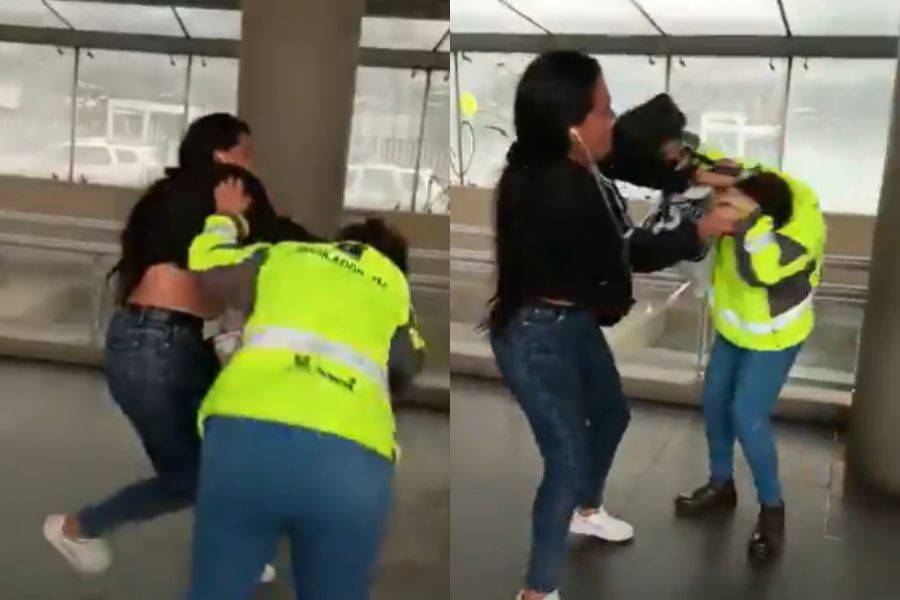 En video quedó registrada la agresión física de una ciudadana contra la trabajadora, quien quedó tendida en el piso tras la golpiza. (Captura de video)