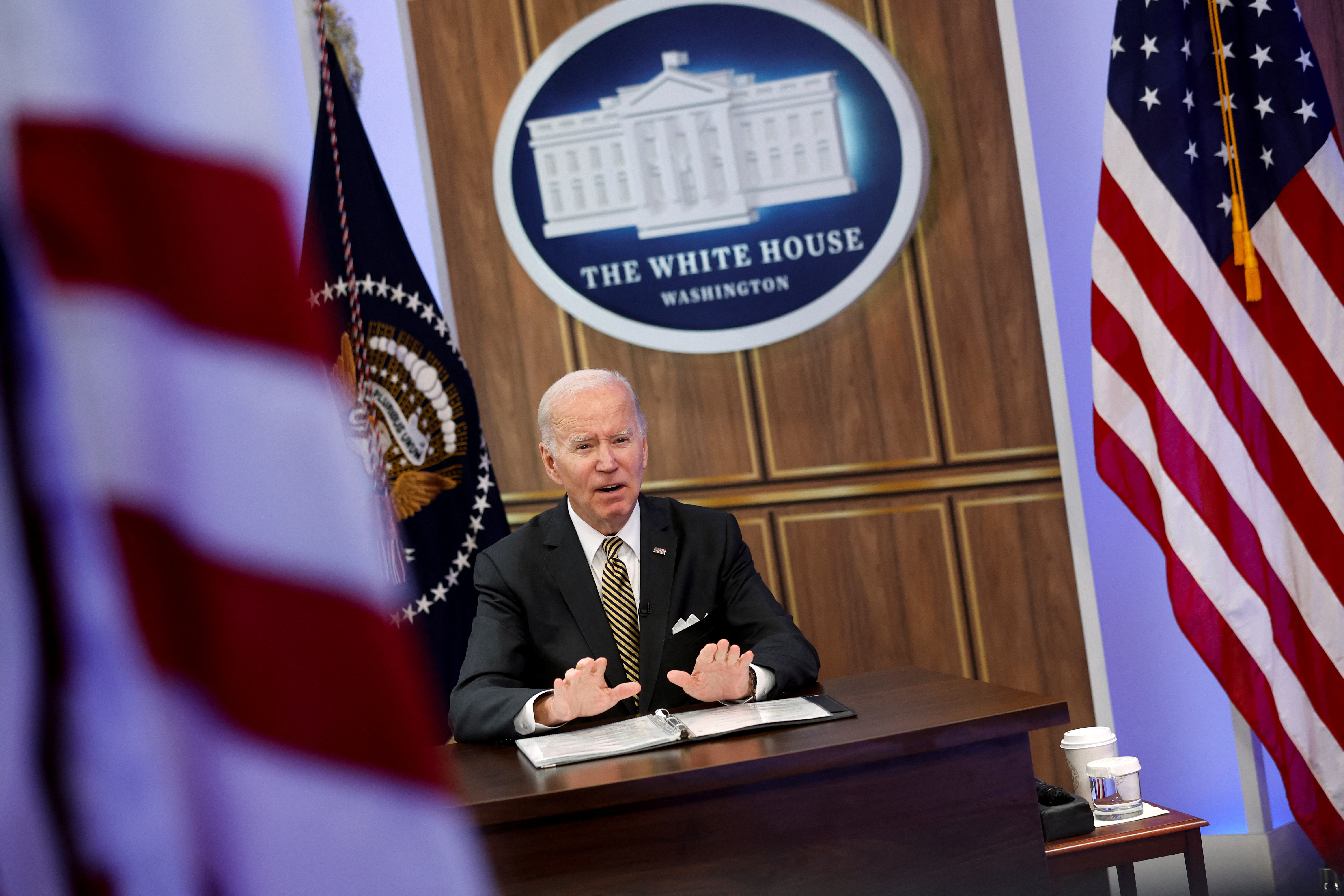 El presidente de EEUU, Joe Biden, celebra un evento por videoconferencia desde la Casa Blanca este 19 de octubre de 2022 (REUTERS/Jonathan Ernst)