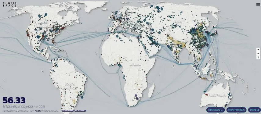 Mapa de emisiones de gases de efecto invernadero en el mundo.