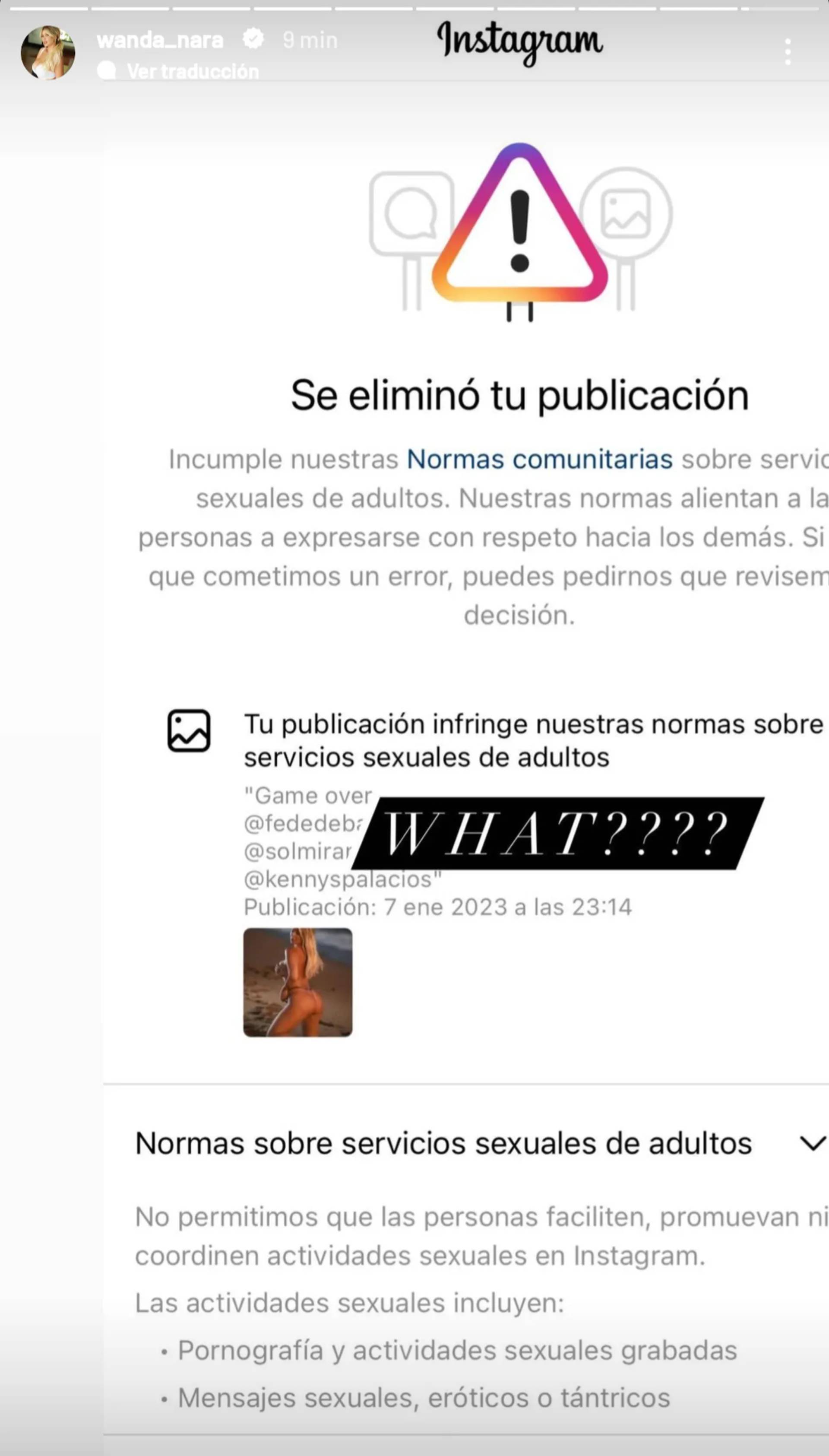 El posteo de Wanda Nara, enojada porque le censuraron la publicación