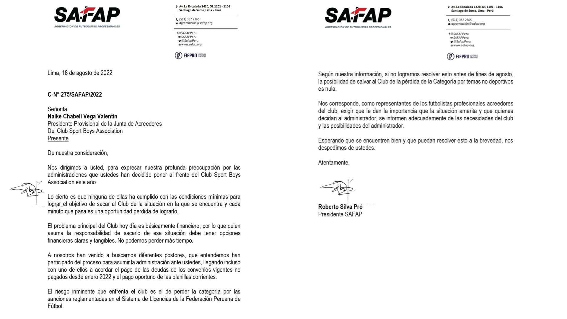 Comunicado de la Safap respecto a la situación económica de Sport Boys