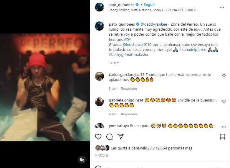Patricio Quiñones aparece en videoclip. (Foto: Instagram)