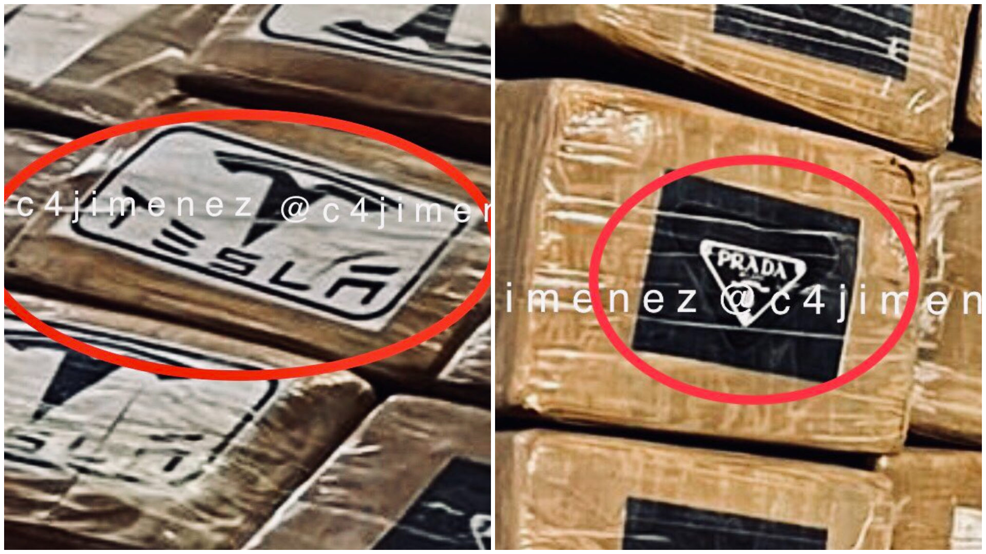 El decomiso de cocaína en la Ciudad de México contenía paquetes marcados con Tesla y Prada (Foto: Twitter/@c4jimenez)