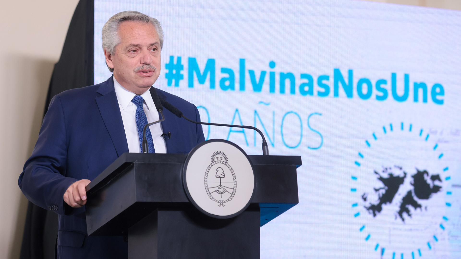 El presidente Alberto Fernández en el lanzamiento de la mesa Interministerial por Malvinas (Presidencia)