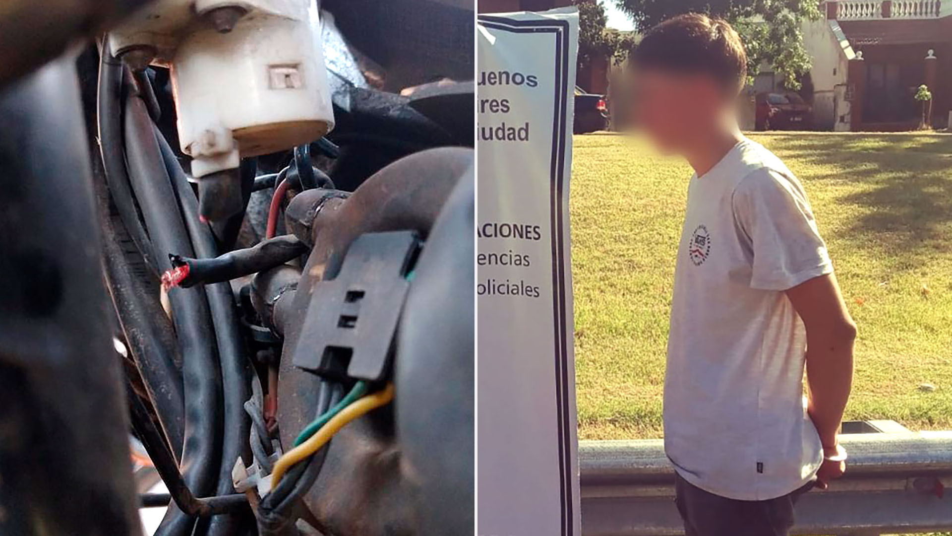 Los cables "puntueados" y A.Z tras ser detenido.