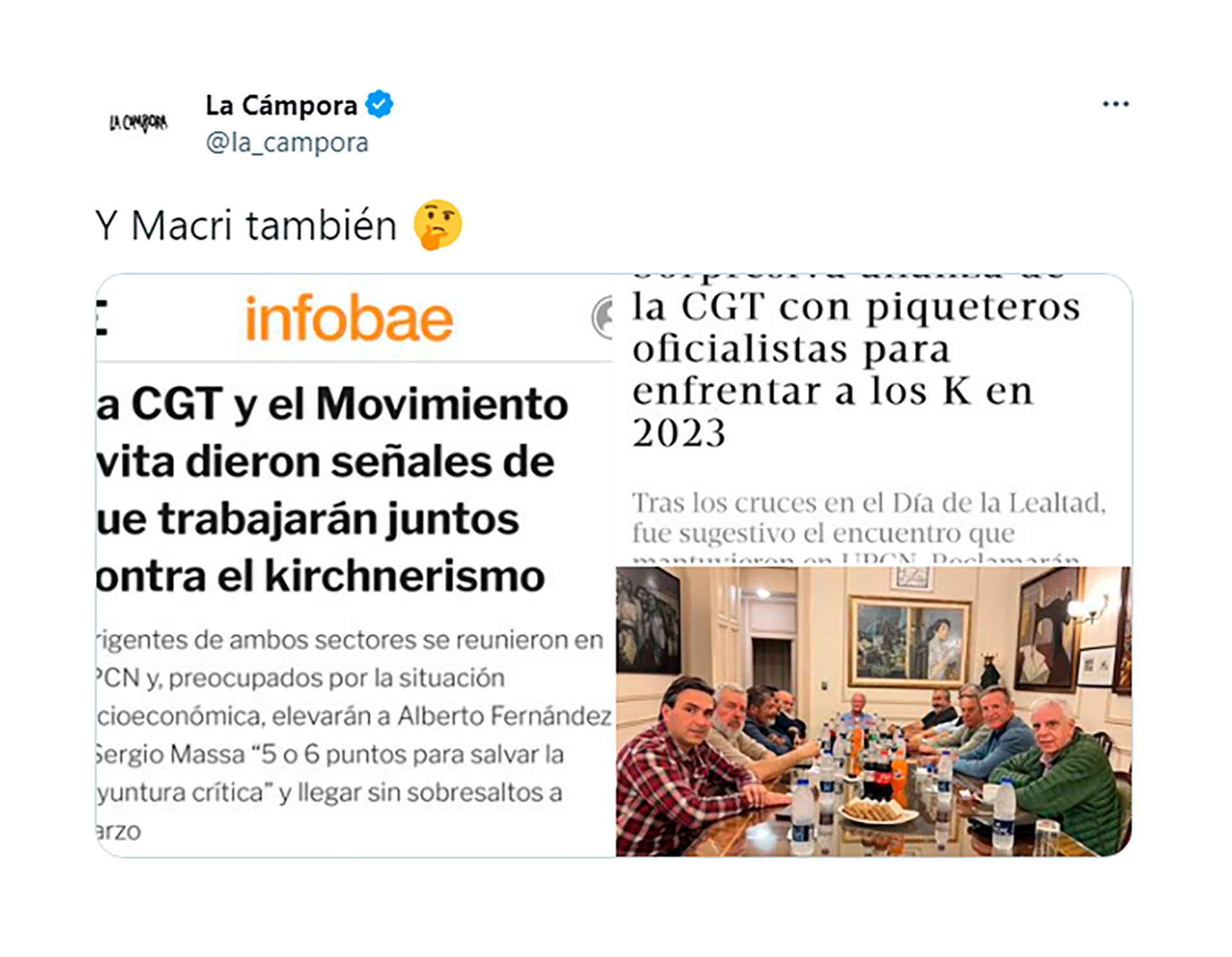 El tuit de La Cámpora para responder al encuentro de la CGT y el Movimiento Evita