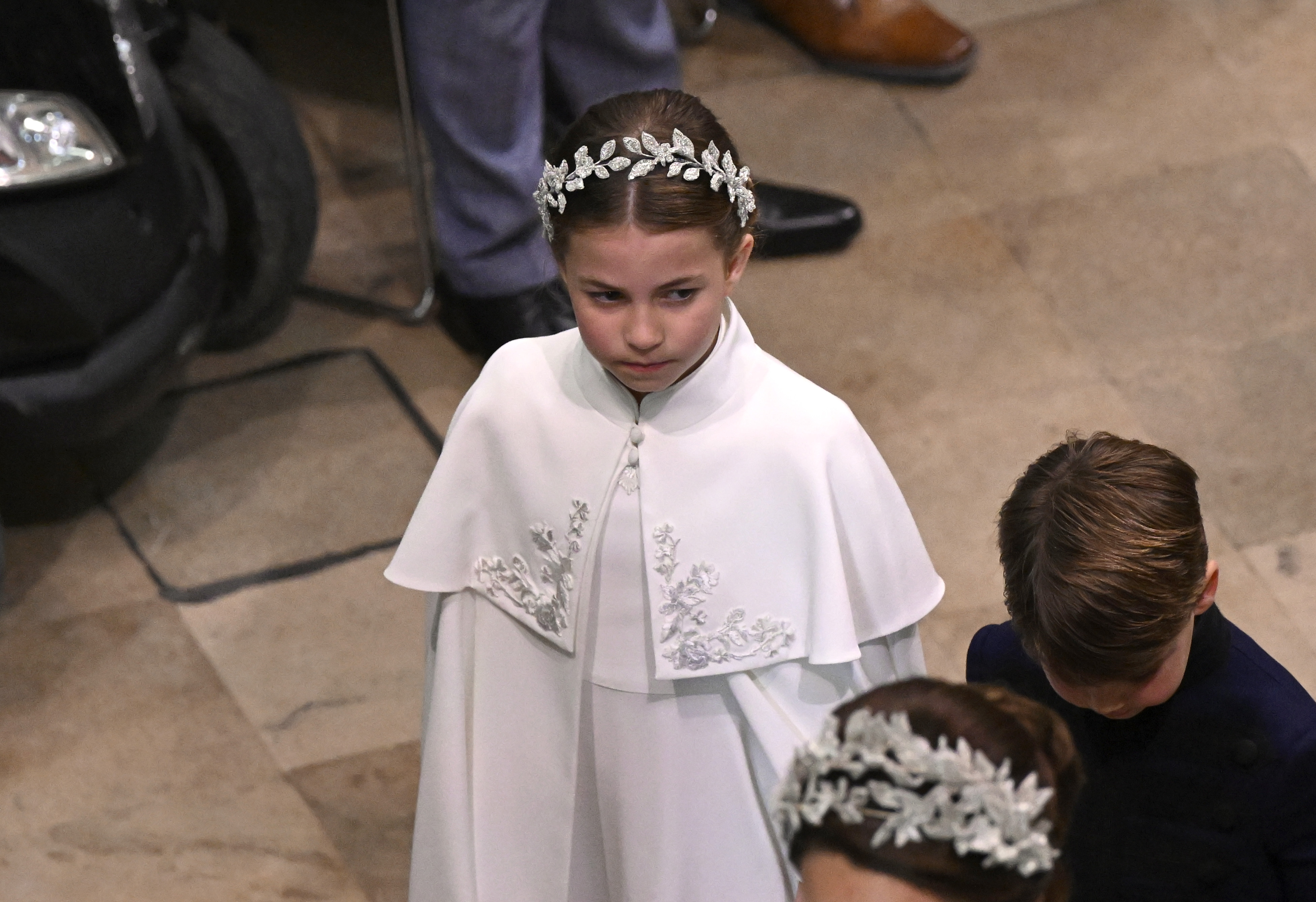 El atuendo utilizado por la princesa fue confeccionado con seda marfil. Gareth Cattermole/Pool Foto via AP