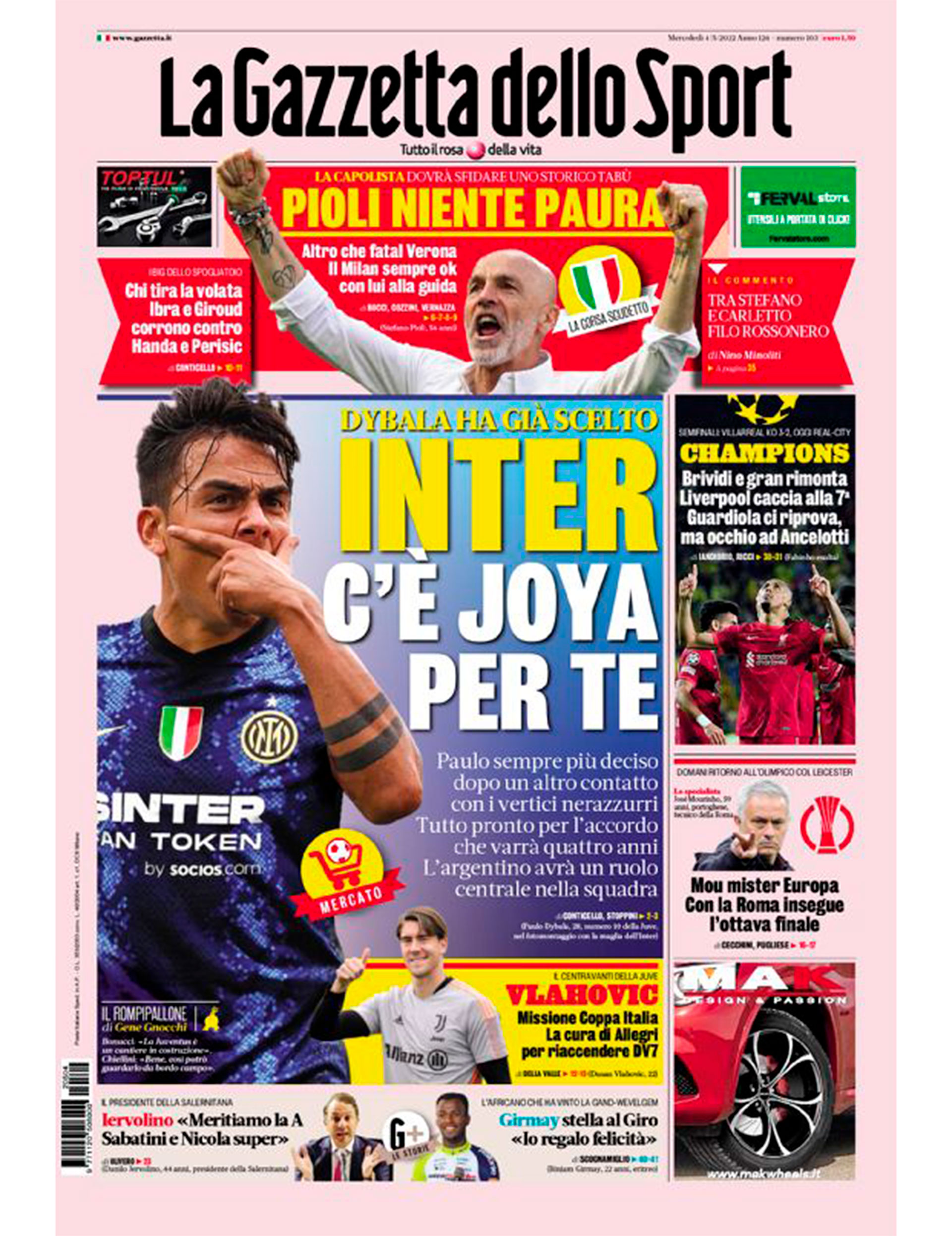 Paulo Dybala, la figura central de la portada de La Gazzetta dello Sport