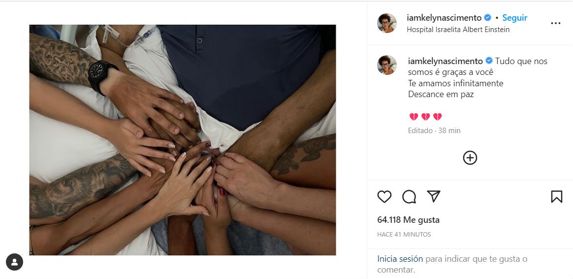 Su hija Kely Nascimento publicó una foto con varias manos unidas en torno a las del ex astro en la cama del hospital: “Te amamos infinitamente. Descansa en paz”. (INSTAGRAM)